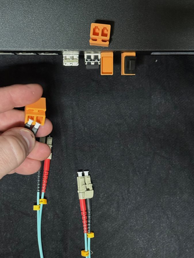 DuCSec with dust caps in front of the LC connectors